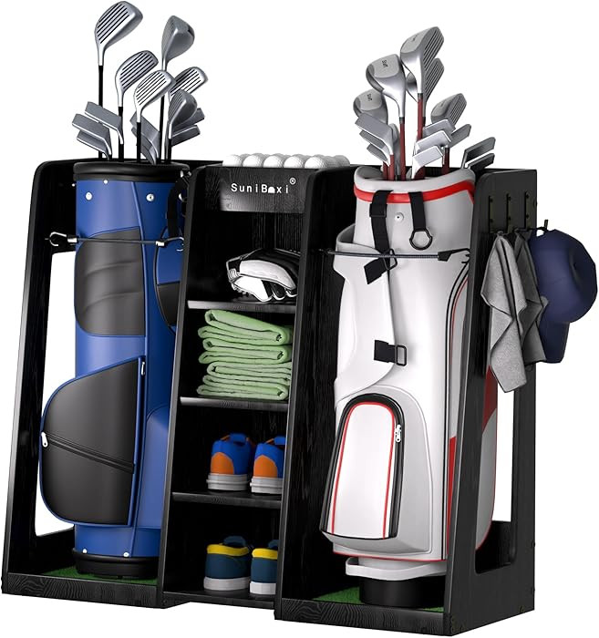 Wooden Golf Storage Organizer for Garage, Premium Golf Bag Holder Rack for Golfing Accessories, G... | Amazon (US)