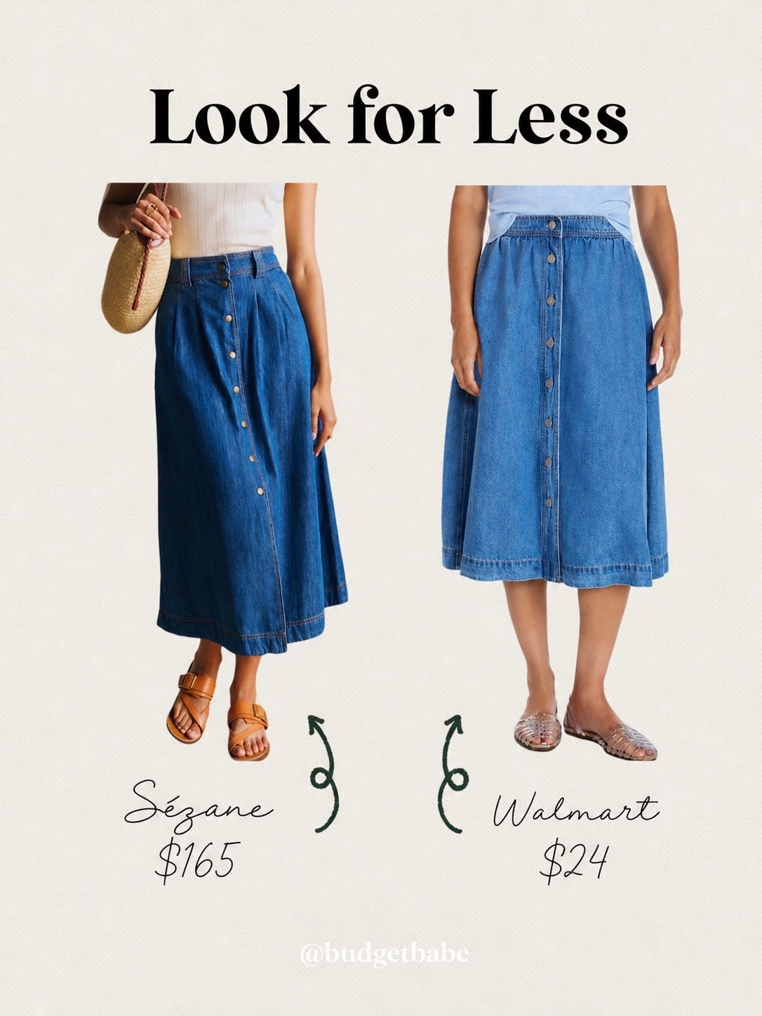 Denim button front midi skirt look for less at Walmart! Fits true to size (don’t size down, I got my usual size and it’s a bit snug). #walmartfashion