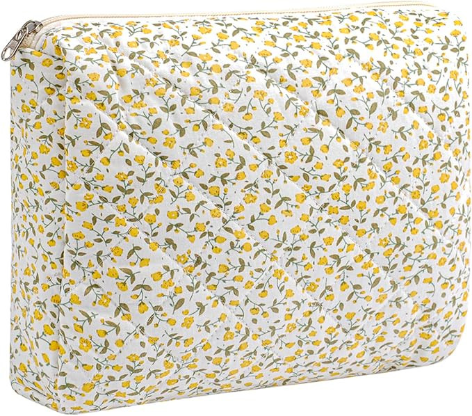 Gleyemor Quilted Makeup Bag for Women, Cute Floral Cotton Cosmetic Bag, Travel Toiletry Bag Perio... | Amazon (US)