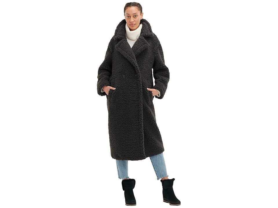 UGG Gertrude Long Teddy Coat Women's Coat Ink Black : XL, Polyester | Zappos