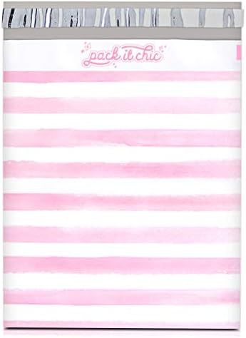 Pack It Chic - 10X13 (100 Pack) Pink Watercolor Stripes Poly Mailer Envelope Plastic Custom Maili... | Amazon (US)