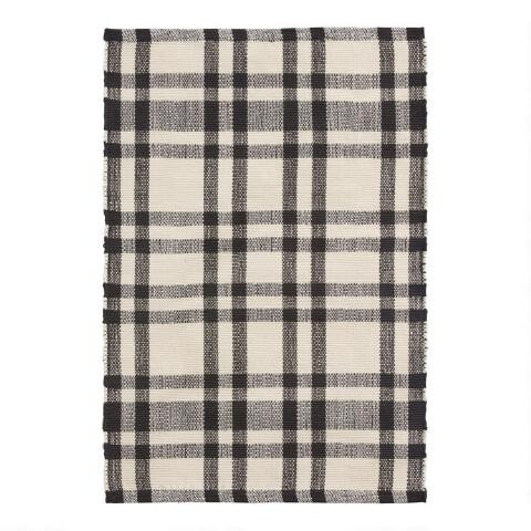 Plaid Stripe Recycled Indoor Outdoor Rug | World Market
