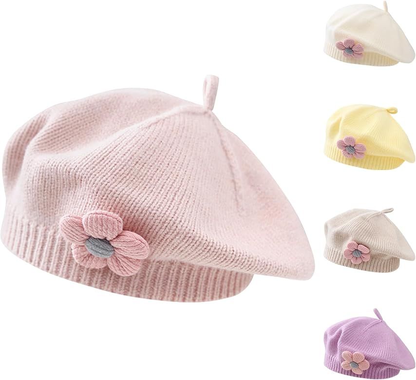 Winmany Baby Beret Hat Toddler Winter Knitted Beanie Cap with Cute Flower Little Girls French Hat... | Amazon (US)