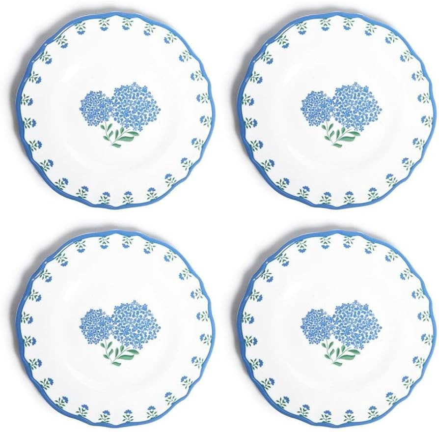 Two's Company 4PC Unbreakable Melamine Hydrangea Salad/Dessert Plates, 9" Plastic Dinnerware Set | Amazon (US)