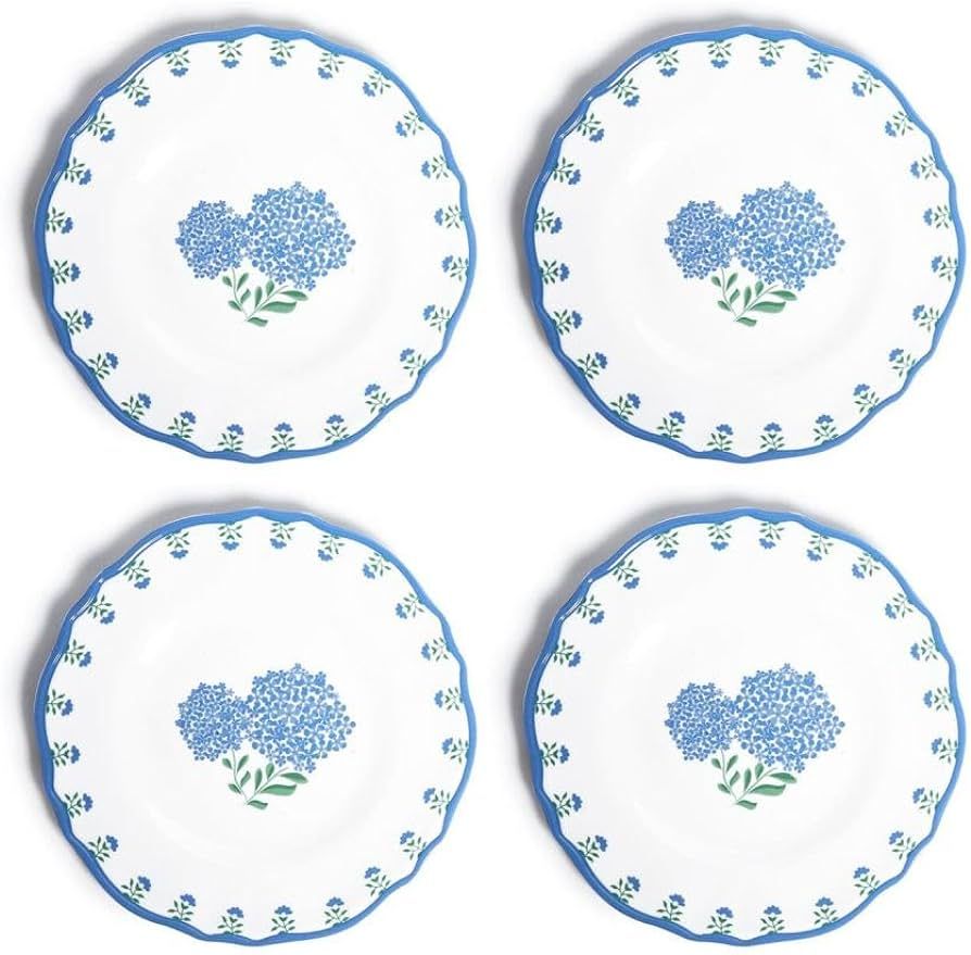 Two's Company 4PC Unbreakable Melamine Hydrangea Salad/Dessert Plates, 9" Plastic Dinnerware Set | Amazon (US)