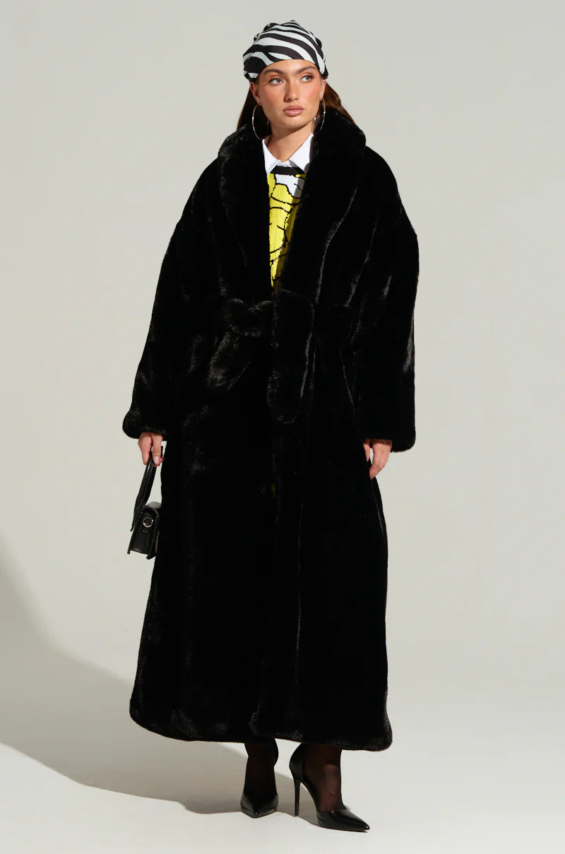 DAYANNE LONG SATIN LINING FAUX FUR TRENCH COAT | AKIRA