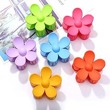 Big Hair Claw Clips Matte Flower Hair Clips Non Slip Cute Hair Catch Barrettes Jaw Clamps 6 Colors f | Amazon (US)