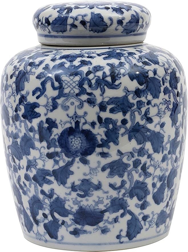 Creative Co-op Decorative Blue and White Ceramic Ginger Jar with Lid, Large | Amazon (US)