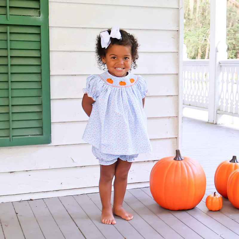 Pumpkin Smocked Floral Bishop Bloomer Set | Classic Whimsy