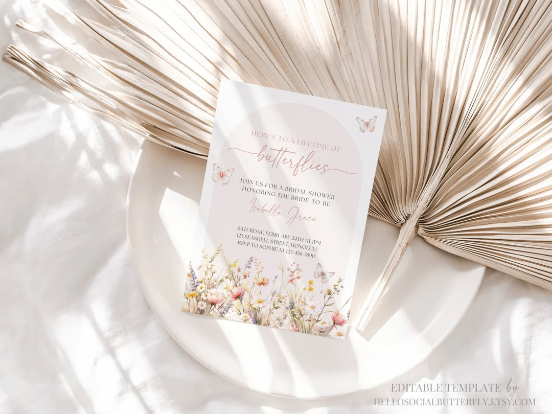 Lifetime Of Butterflies Bridal Shower Invitation Wildflower Butterfly Invitation Floral Butterfly... | Etsy (US)