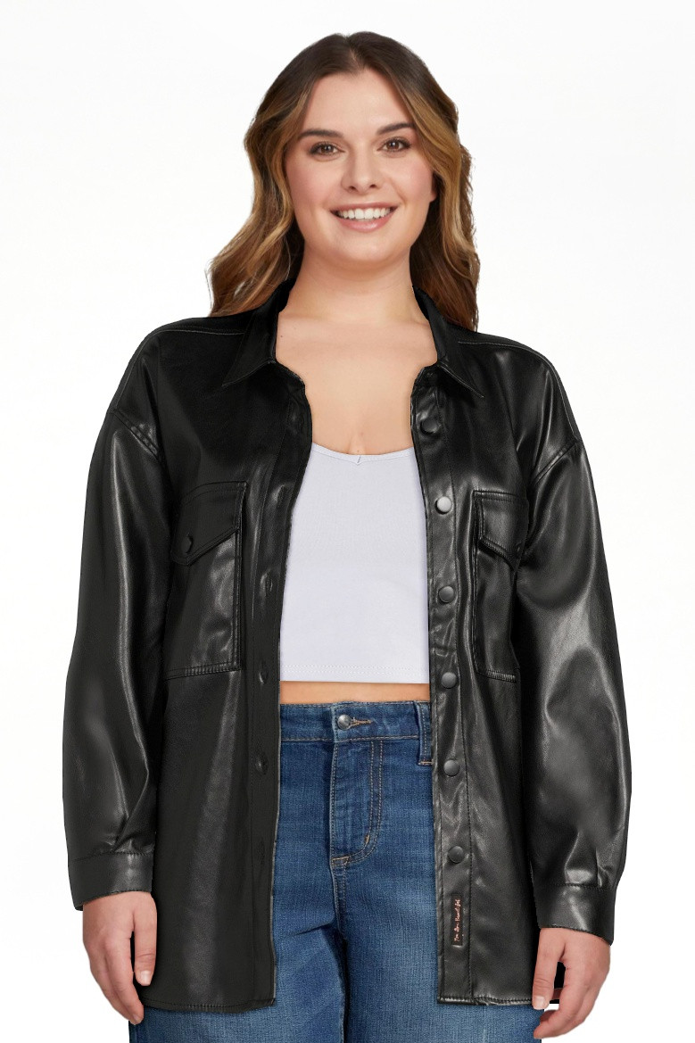 Dollhouse Women's Juniors Vegan Leather Shacket - Walmart.com | Walmart (US)