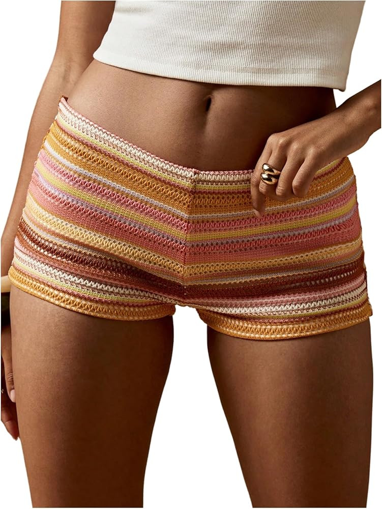 SOLY HUX Women's Knit Striped Micro Shorts Y2k Crochet Elastic Low Rise Color Block Beach Mini Sh... | Amazon (US)