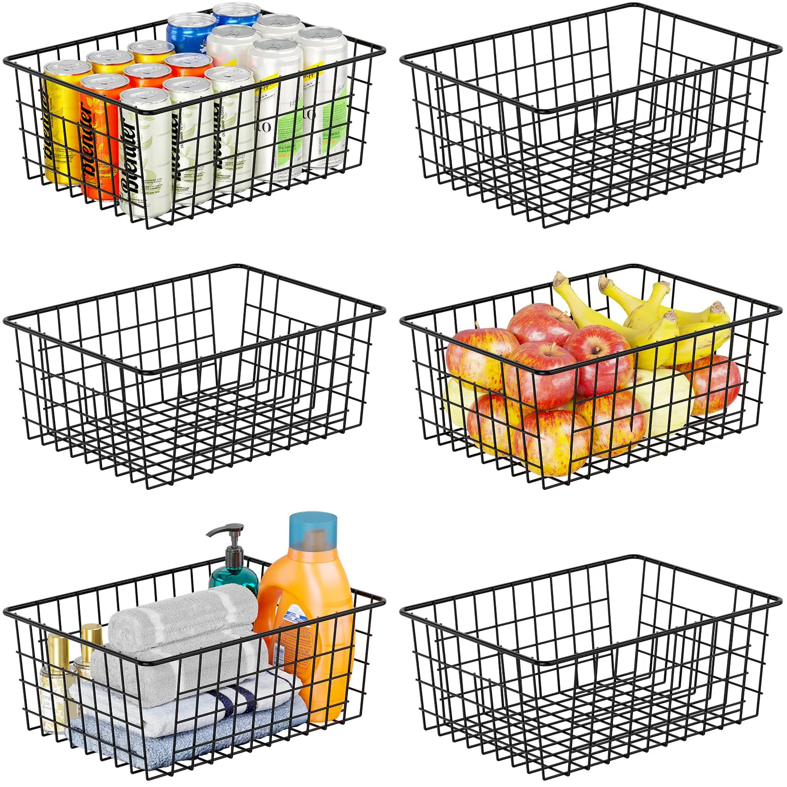 Wire Basket for Organizing and Storage, Sturdy Steel Metal Basket Bin with Handle, Black (Set of ... | Wayfair North America