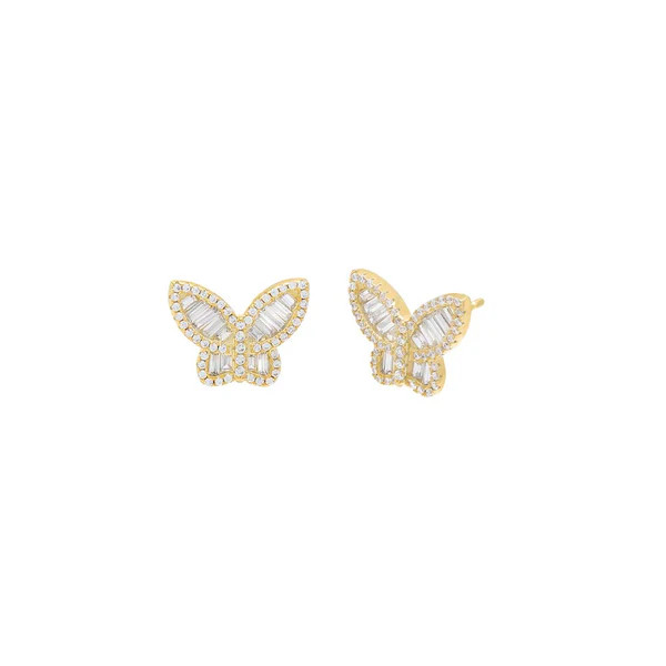 Pavé X Baguette Butterfly Stud Earring | Adina Eden