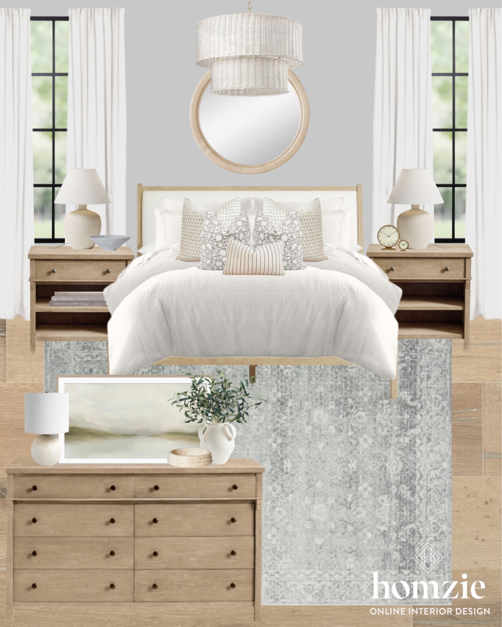 We are loving this neutral coastal farmhouse bedroom design! This wood & upholstered bedframe with oak nightstands gives it a warmth! This blue rug is perfect for a subtle pop of color 

#LTKhome #LTKfamily #LTKstyletip