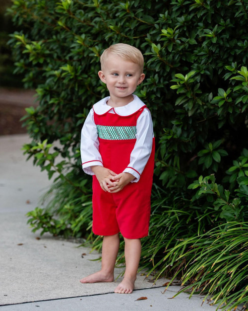 Red And Green Smocked Corduroy Jon Jon Set | Cecil and Lou