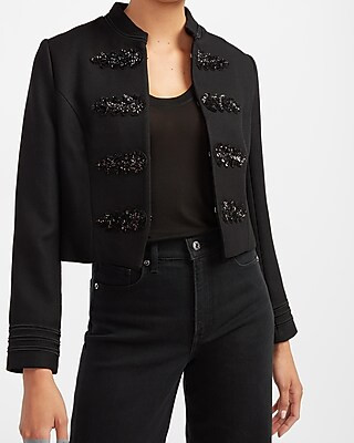 Sequin Embellished Military Jacket | Express