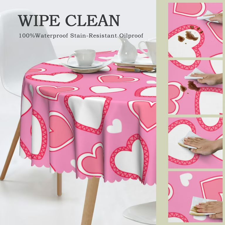 LNWH Valentine Day Pink Hearts Round Tablecloth, Resistant Wrinkle Resistant Washable Tablecloth,... | Walmart (US)
