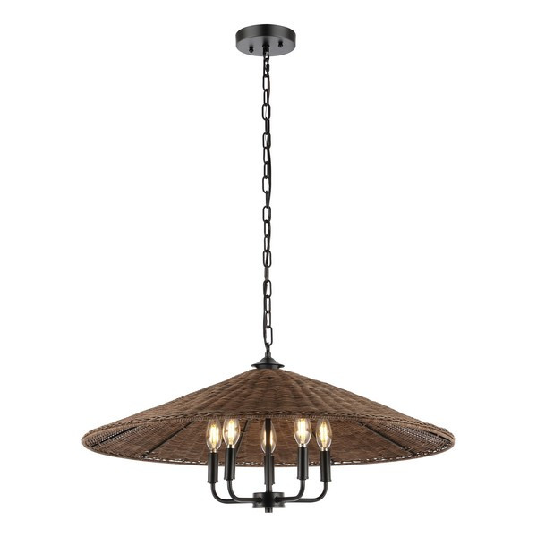 Palmera, 5 Light, 30 Inch, Natural/Black, Rattan/Iron Pendant | Safavieh