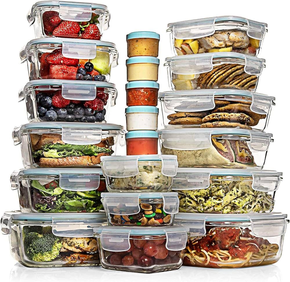 Razab 35 Pc Set Glass Food Storage Containers with Lids - Meal Prep Airtight Bento Boxes BPA-Free... | Amazon (US)