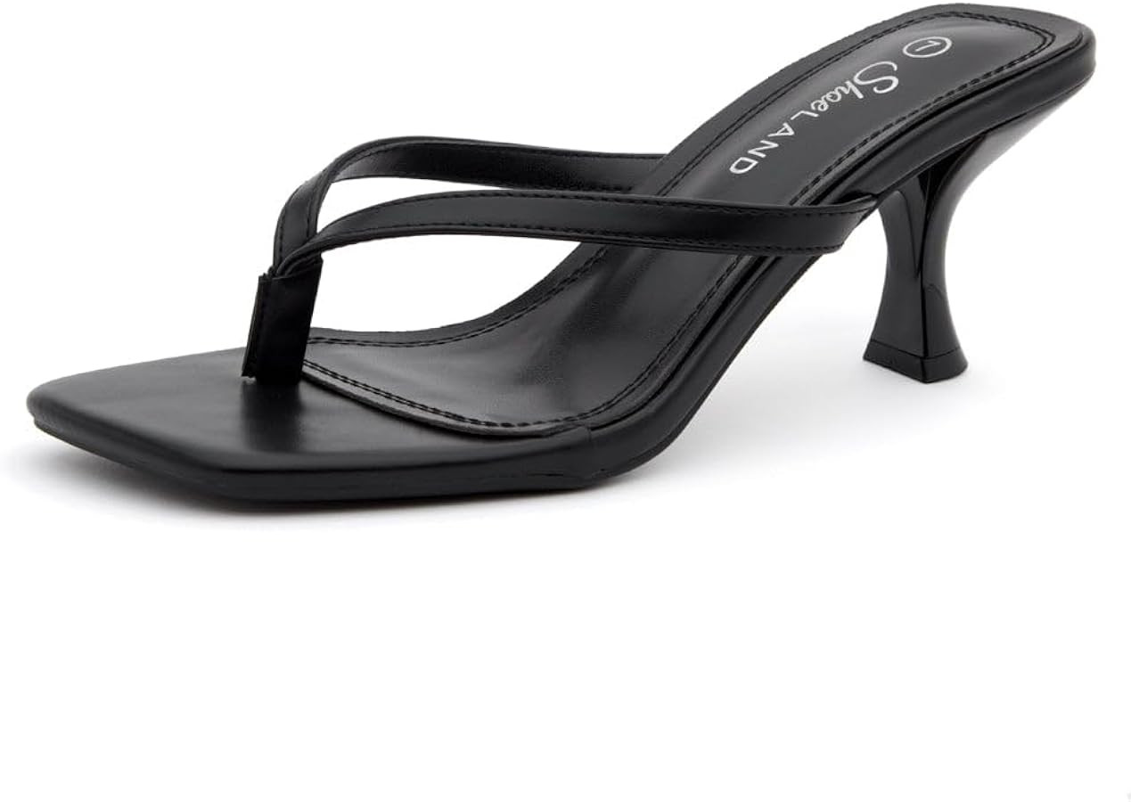 Shoe Land Kitten Heels for Women, Square Open Toe Thong Sandals, Slip On Heeled Sandals, Flip Flo... | Amazon (US)