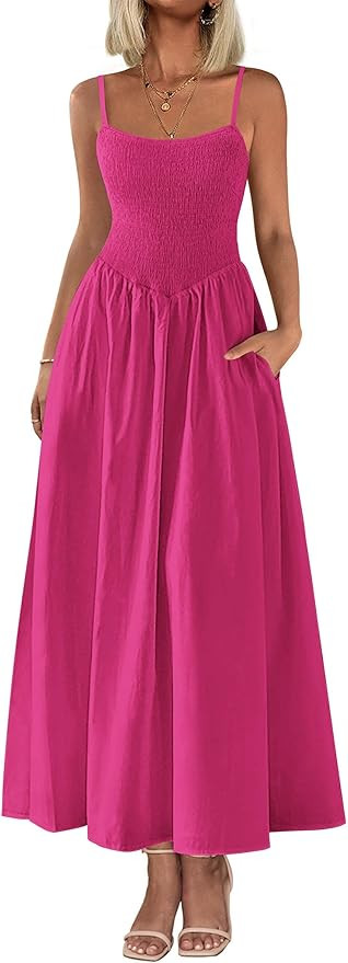 PRETTYGARDEN Women's Smocked Maxi Dresses 2026 Summer Sundress Casual Spaghetti Strap Swing A Lin... | Amazon (US)