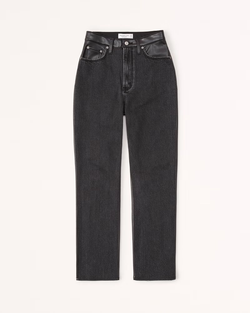 Abercrombie & Fitch Women's Mixed Fabric Curve Love Ultra High Rise Ankle Straight Jean in Black - S | Abercrombie & Fitch (US)