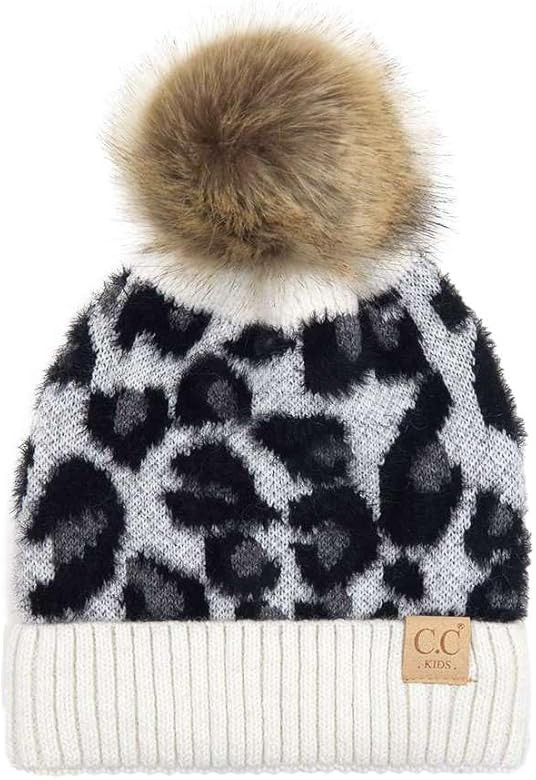 C.C Kids' Suede Patch Snuggly Soft Warm Knit Pom Cuff Beanie | Amazon (US)