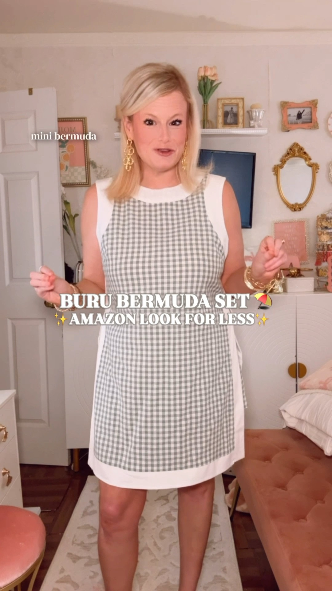 Buru Bermuda set look for less | Amazon matching set | gingham two piece set | vacation outfit | resort wear

This Buru Bermuda set look for less is back, and it is still one of the strongest Amazon lookalikes I have found.

The Buru Bermuda set is over $300. This Amazon version is under $50 on Prime and gives you that same retro Palm Beach, preppy resort, beach town outfit energy for way less.

The gingham print, contrast trim, sleeveless top, easy mini length, shorts underneath, and polished matching set look make the whole outfit feel expensive immediately. It gives you the full statement outfit without needing to think about styling.

It is 100% cotton, true to size, and easy in the summer heat. I’m in a medium. Available in 4 colors.

This is the set for vacation mornings, resort lunches, beach town shopping, brunch, lake weekends, poolside plans, summer dinners, girls trips, coffee runs, casual errands, and any hot-weather day. 

Wear it with gold sandals, raffia slides, pearl earrings, white sneakers, a straw tote, or a woven bag. The set already does the work.

If you love Buru, retro Palm Beach style, gingham matching sets, Amazon fashion finds, preppy summer outfits, resort wear, vacation outfits, beach outfits, cotton matching sets, and designer looks for less, this is the Amazon set I would grab before the best colors disappear again.

Buru Bermuda set look for less, Buru look for less, Amazon matching set, Amazon two piece set, gingham matching set, gingham two piece set, cotton matching set, 100 cotton set, vacation outfit, beach outfit, resort wear, summer set women, retro Palm Beach style, preppy summer outfit, Amazon fashion find, designer look for less, Prime fashion find

#LTKFindsUnder50 #LTKFindsUnder100 #PreppyStyle #LookForLess #ResortStyle #TwoPieceSet #VacationOutfit #SummerOutfits #SummerDresses

#LTKSeasonal #LTKTravel #LTKWedding