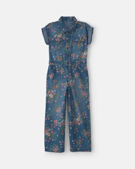 Girls Floral Denim Short-Sleeve Jumpsuit - Dark Wash - OshKosh B'gosh | Carter's | Carter's Inc