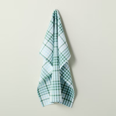 Layered Plaid Cotton Flour Sack Kitchen Towel Green/Blue/Cream - Hearth & Hand™ with Magnolia | Target