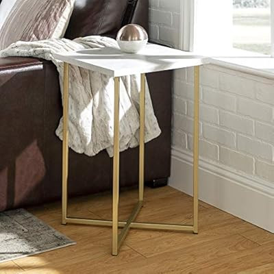 Walker Edison Furniture Modern Square Side End Accent Table Living Room, 16 Inch, White Marble, G... | Amazon (US)