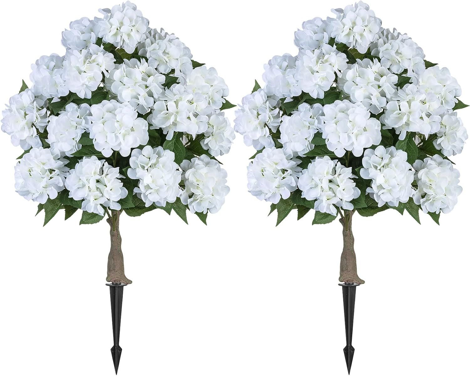 BLOSMON Fake Hydrangea Trees for Outdoors - 2 Packs 33" White Artificial Flower Topiary Ball Tree... | Amazon (US)