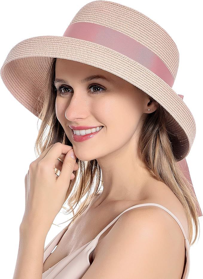 Muryobao Womens Sun Straw Hat Summer UV Protection Travel Foldable Brim Bucket Hat Vintage Cloche... | Amazon (US)