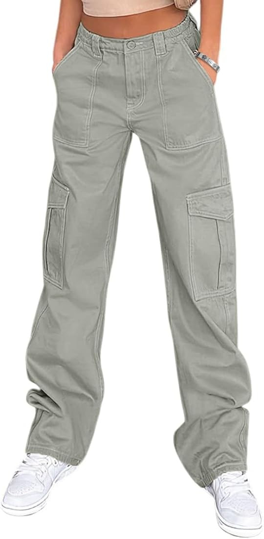 Lepunuo Cargo Pants for Women High Waisted Casual Pants Baggy Stretchy Wide Leg Y2K Streetwear wi... | Amazon (US)