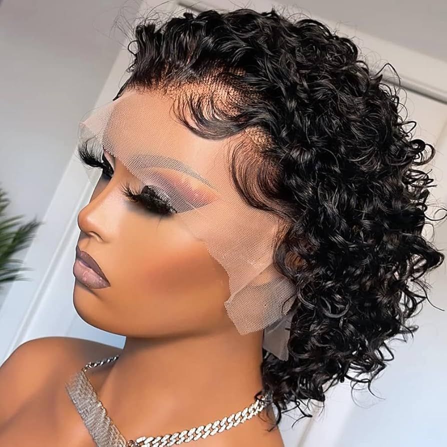 Pixie Cut Curly 13x1 Transparent HD Lace Front Wigs Human Hair Pre Plucked Hairline Short Curly G... | Amazon (US)