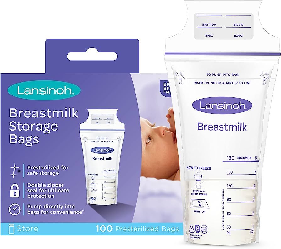 Lansinoh Breastmilk Storage Bags, 100 Count, 6 Ounce, Easy to Use Milk Storage Bags for Breastfee... | Amazon (US)