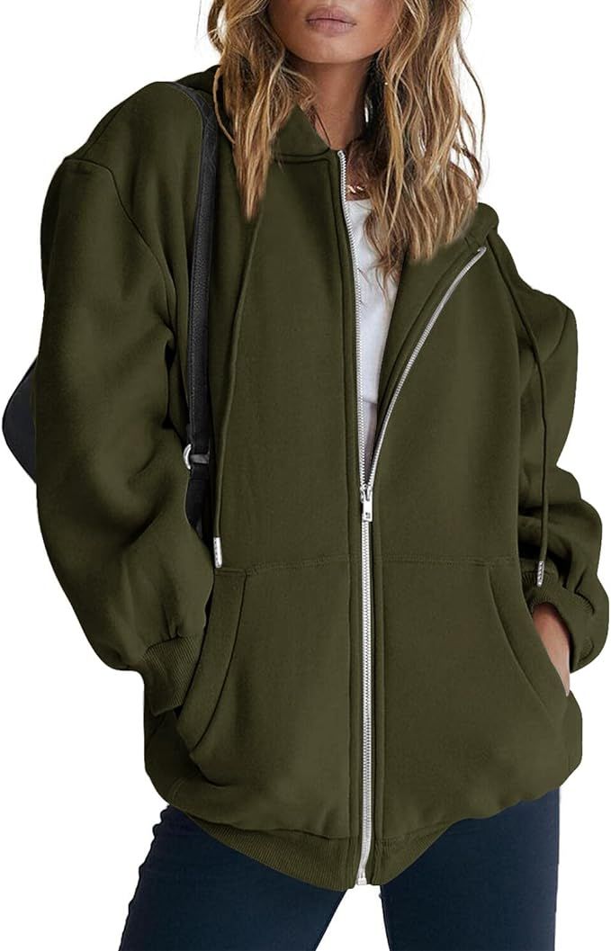 Trendy Queen Women's Hoodies 2022 Fall Outfit Zip up Oversized Sweatshirts Comfy Aesthetic Fleece... | Amazon (US)