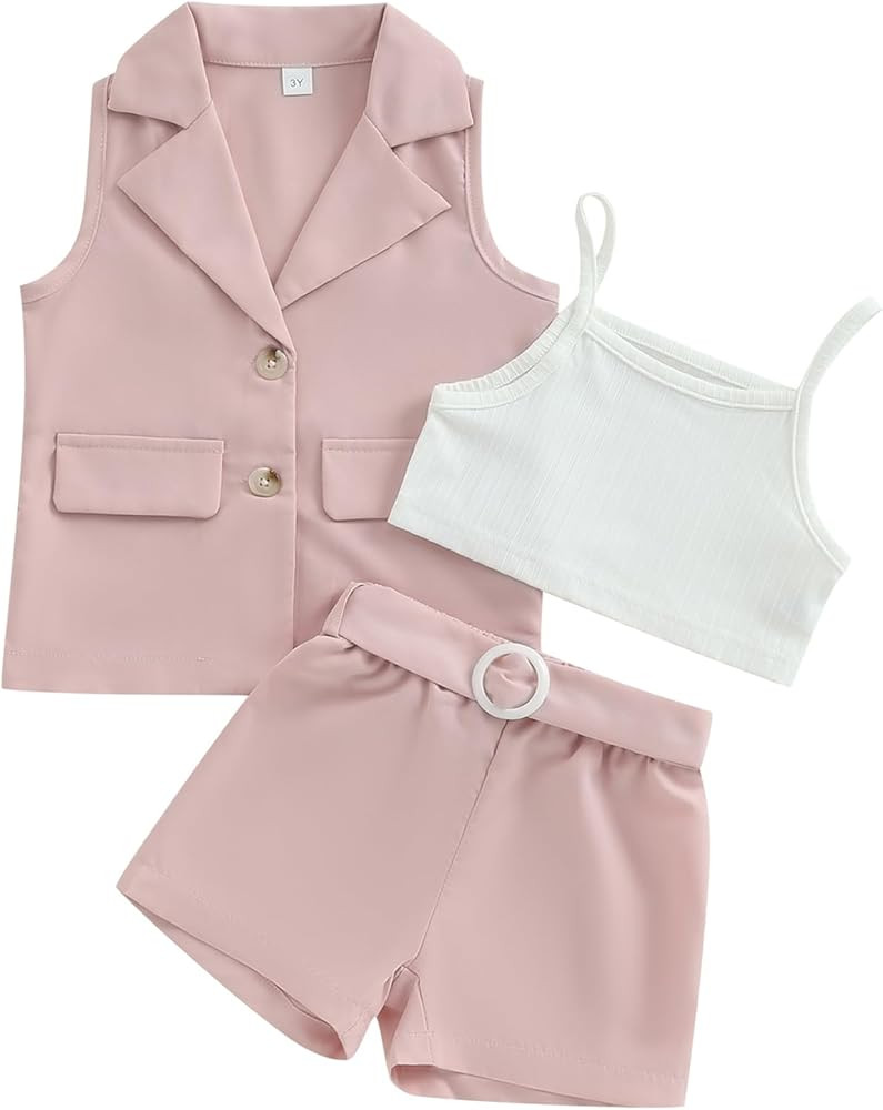 Mubineo Toddler Baby Girl Sleeveless Tops Plaid Button Summer Shorts Set Clothes Outfits | Amazon (US)