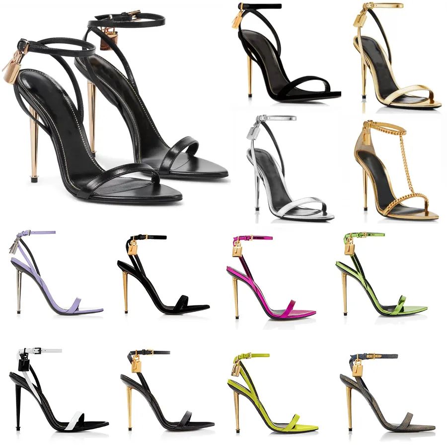 23S Elegant Brand Women Shoes Padlock Pointy Naked Sandals Shoes Hardware Lock and key Woman Meta... | DHGate