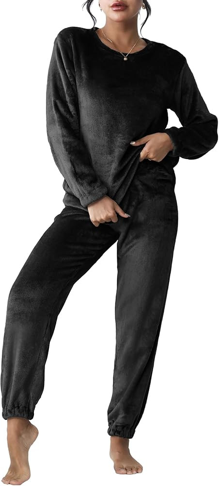 Ekouaer 2023 Women Fleece Pajama Sets Long Sleeve Tops and Pants PJ Sets Joggers Plush Loungewear... | Amazon (US)