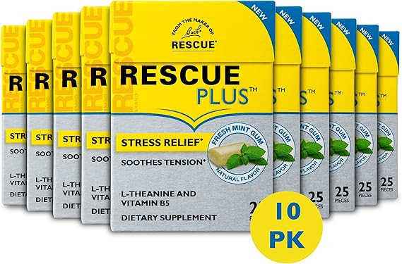 Bach RESCUE PLUS Gum, Natural Mint Flavor, Stress and Tension Relief, L-Theanine and Vitamin B5 D... | Amazon (US)
