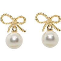 Gold Bow Earrings, Pearl Dangle Drop Party Pearl Earrings, Gold Bow, Ribbon Gift For Her | Etsy (US)