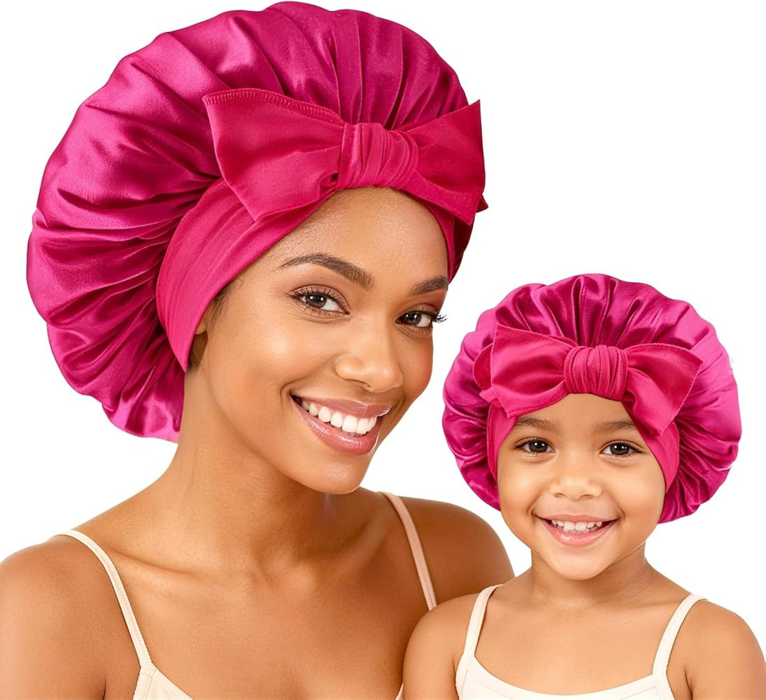 BONNET QUEEN Silk Bonnet Mommy and Me Bonnet Set Hair Bonnets Satin Cap with Tie Band Silk Hair W... | Amazon (US)