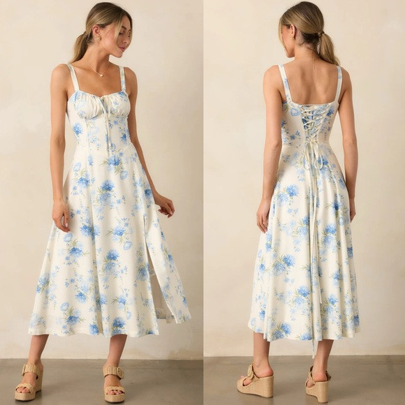 Blue/White Floral Corset Dress (S) | Poshmark