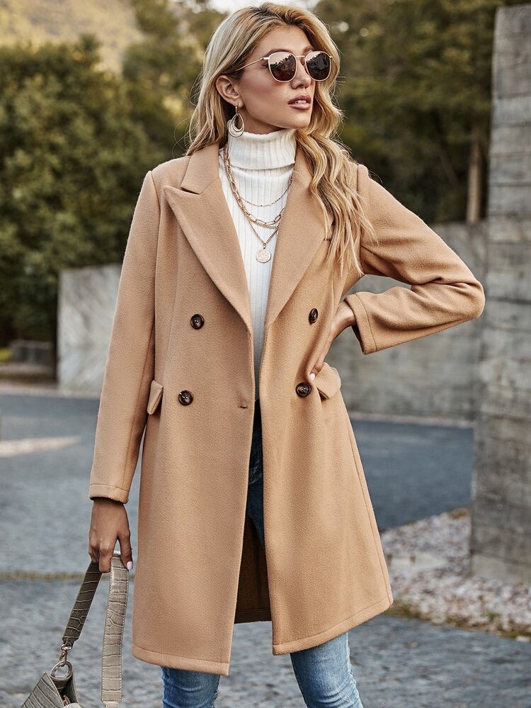 Lapel Neck Double Button Pea Coat | SHEIN