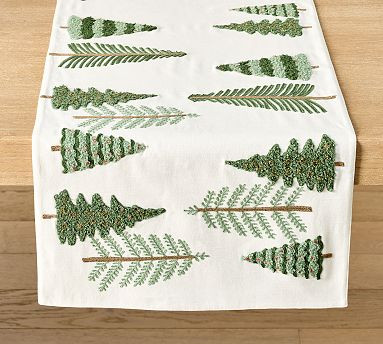 Tree Grove Embroidered Cotton Table Runner | Pottery Barn (US)