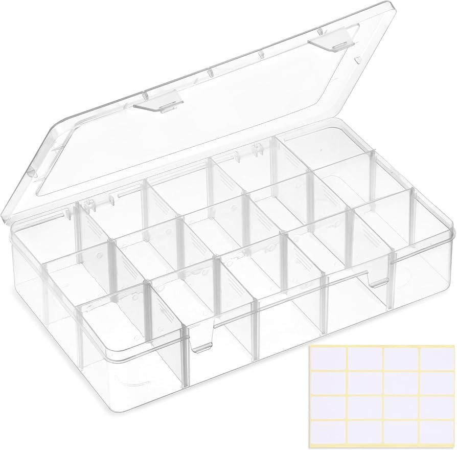 SGHUO 2 Pack 15 Girds Clear Plastic Organizer Box Storage for Washi Tape Tackle Box Jewelry Craft... | Amazon (US)