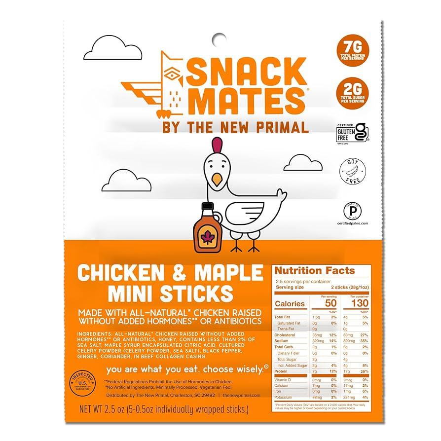 Snack Mates by The New Primal, Chicken & Maple Stick, All-Natural Chicken, High Protein and Low S... | Amazon (US)