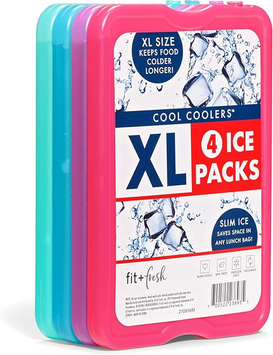 Cool Coolers by Fit & Fresh 4 Pack XL Slim Ice Packs, Quick Freeze Space Saving Reusable Ice Pack... | Amazon (US)